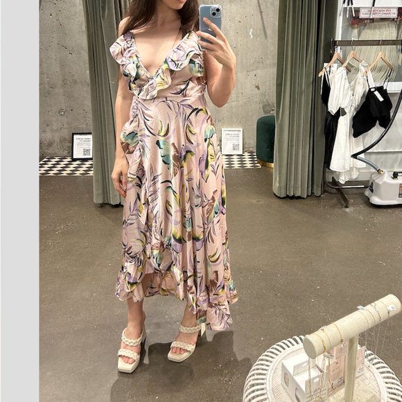 Blush Pink Sleeveless Floral Wrap Ruffle High Low Dress - Picture 3 of 5